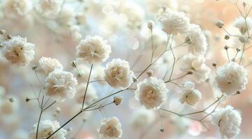 Delicate White Baby's Breath Flowers Blooming in Soft Light photo