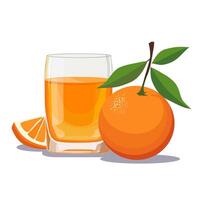 Full glass of red freshly and healthy squeezed orange juice isolated on white background. illustration in flat style with citrus drink. Summer clipart for card, banner, flyer, poster design vector