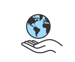 hand holding planet eart, simple icon vector