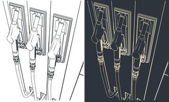 Gasoline pistols at a gas station vector