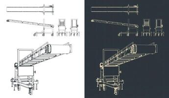 Inclination loading conveyor blueprints vector