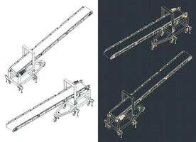 Inclination loading conveyor isometric blueprints vector
