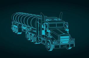 Truck with tanker trailer blueprint vector