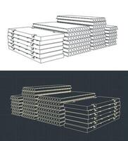 Reinforced concrete floor slabs blueprints vector