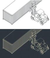 Forklift and container close-up vector