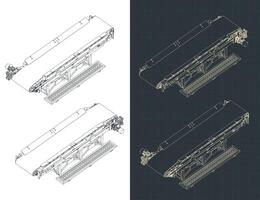 Conveyor line isometric blueprints vector