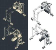 Rubber-tired overhead gantry crane isometric blueprints vector