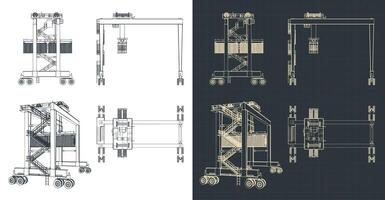 Rubber-tired overhead gantry crane blueprints vector