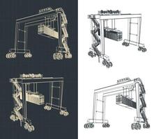 Rubber-tired overhead gantry crane drawings vector