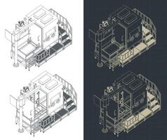 Sand blasting machine isometric blueprints vector