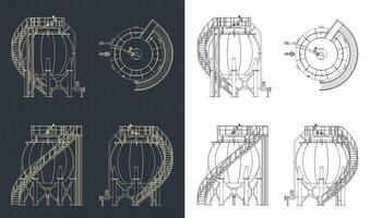Spherical storage tank blueprints vector