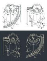 Spherical storage tank isometric blueprints vector