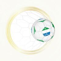 Football emblem with football ball with flag of Sierra Leone in net, scoring goal for Sierra Leone. vector