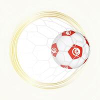 Football emblem with football ball with flag of Tunisia in net, scoring goal for Tunisia. vector