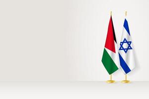 Flags of Jordan and Israel on flag stand, meeting between two countries. vector