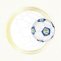 Football emblem with football ball with flag of Belize in net, scoring goal for Belize. vector