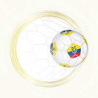 Football emblem with football ball with flag of Ecuador in net, scoring goal for Ecuador. vector