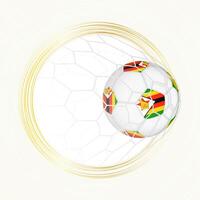 Football emblem with football ball with flag of Zimbabwe in net, scoring goal for Zimbabwe. vector