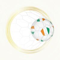Football emblem with football ball with flag of Ivory Coast in net, scoring goal for Ivory Coast. vector