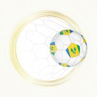 Football emblem with football ball with flag of Saint Vincent and the Grenadines in net, scoring goal for Saint Vincent and the Grenadines. vector