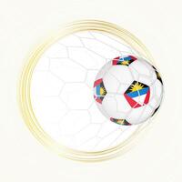 Football emblem with football ball with flag of Antigua and Barbuda in net, scoring goal for Antigua and Barbuda. vector