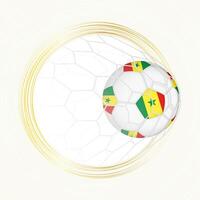 Football emblem with football ball with flag of Senegal in net, scoring goal for Senegal. vector