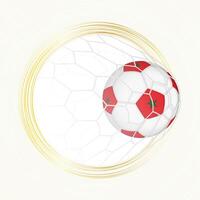 Football emblem with football ball with flag of Morocco in net, scoring goal for Morocco. vector