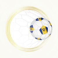 Football emblem with football ball with flag of Barbados in net, scoring goal for Barbados. vector