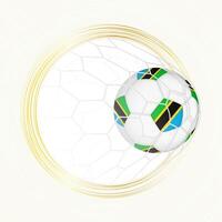 Football emblem with football ball with flag of Tanzania in net, scoring goal for Tanzania. vector