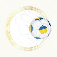 Football emblem with football ball with flag of Ukraine in net, scoring goal for Ukraine. vector
