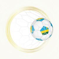 Football emblem with football ball with flag of Rwanda in net, scoring goal for Rwanda. vector