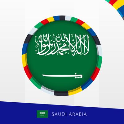 Saudi Arabia Flag with Colorful Circle Border.
