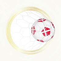 Football emblem with football ball with flag of Denmark in net, scoring goal for Denmark. vector