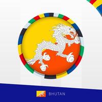 Bhutan Flag with Colorful Circle Border. vector