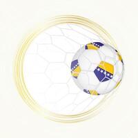 Football emblem with football ball with flag of Bosnia and Herzegovina in net, scoring goal for Bosnia and Herzegovina. vector