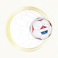 Football emblem with football ball with flag of Netherlands in net, scoring goal for Netherlands. vector