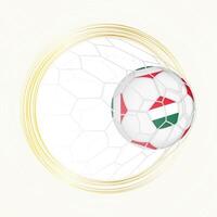 Football emblem with football ball with flag of Hungary in net, scoring goal for Hungary. vector