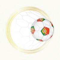 Football emblem with football ball with flag of Portugal in net, scoring goal for Portugal. vector