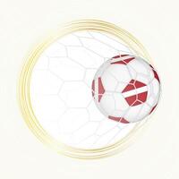 Football emblem with football ball with flag of Latvia in net, scoring goal for Latvia. vector