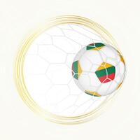 Football emblem with football ball with flag of Lithuania in net, scoring goal for Lithuania. vector