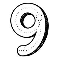 a minimalistic traced number 9 letter having dotted outline on white background vector