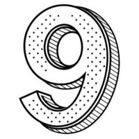 a minimalistic traced number 9 letter having dotted outline on white background vector