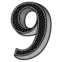 a minimalistic traced number 9 letter having dotted outline on white background vector