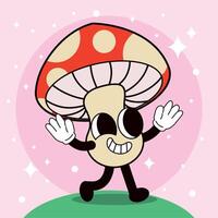 Mushroom groovy cartoon character vector