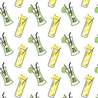 Cocktail icons colored sketch pattern background vector