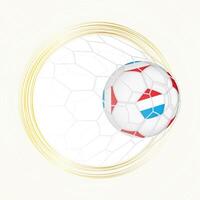 Football emblem with football ball with flag of Luxembourg in net, scoring goal for Luxembourg. vector