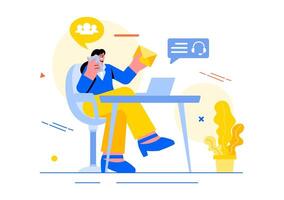 Call Center Agent Illustration of Customer Service or Hotline Operator with Headsets or Computers in a Flat Style Cartoon Background vector