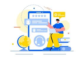 Call Center Agent Illustration of Customer Service or Hotline Operator with Headsets or Computers in a Flat Style Cartoon Background vector