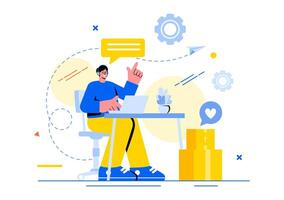 Call Center Agent Illustration of Customer Service or Hotline Operator with Headsets or Computers in a Flat Style Cartoon Background vector