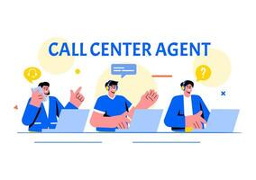 Call Center Agent Illustration of Customer Service or Hotline Operator with Headsets or Computers in a Flat Style Cartoon Background vector